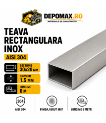 Teava rectangulara inox AISI 304, 30 x 20 x 1.5 mm, 6 metri Teava rectangulara inox AISI 304, 30 x 20 x 1.5 mm, 6 metri